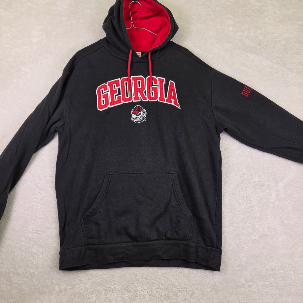 Champion Georgia Bulldogs Hoodie Black Red Mens Large UGA Sweatshirt 4420